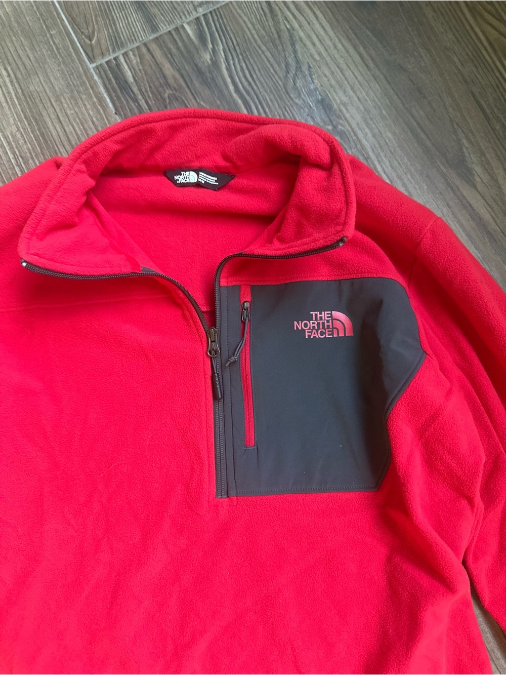 The North Face Red Fleece Quarter-Zip Pullover with Dark Trim - Picture 3 of 9